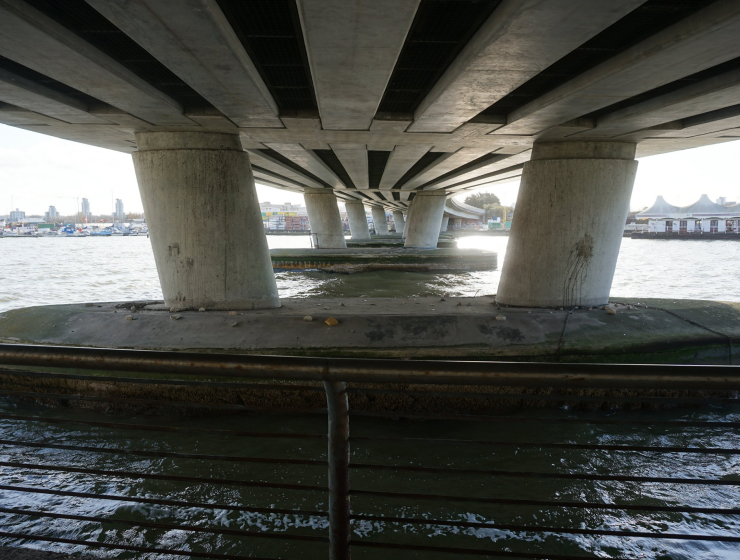 View underneath Sir Steve Redgrave Bridge at Beckton.